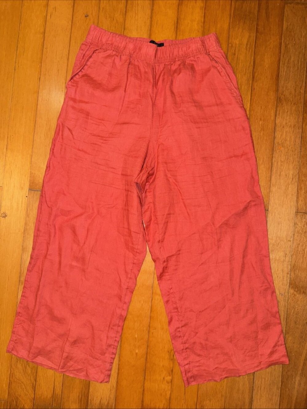 Tahari Orange Red Bright Vibrant Wide Leg Pants 100% Linen Large